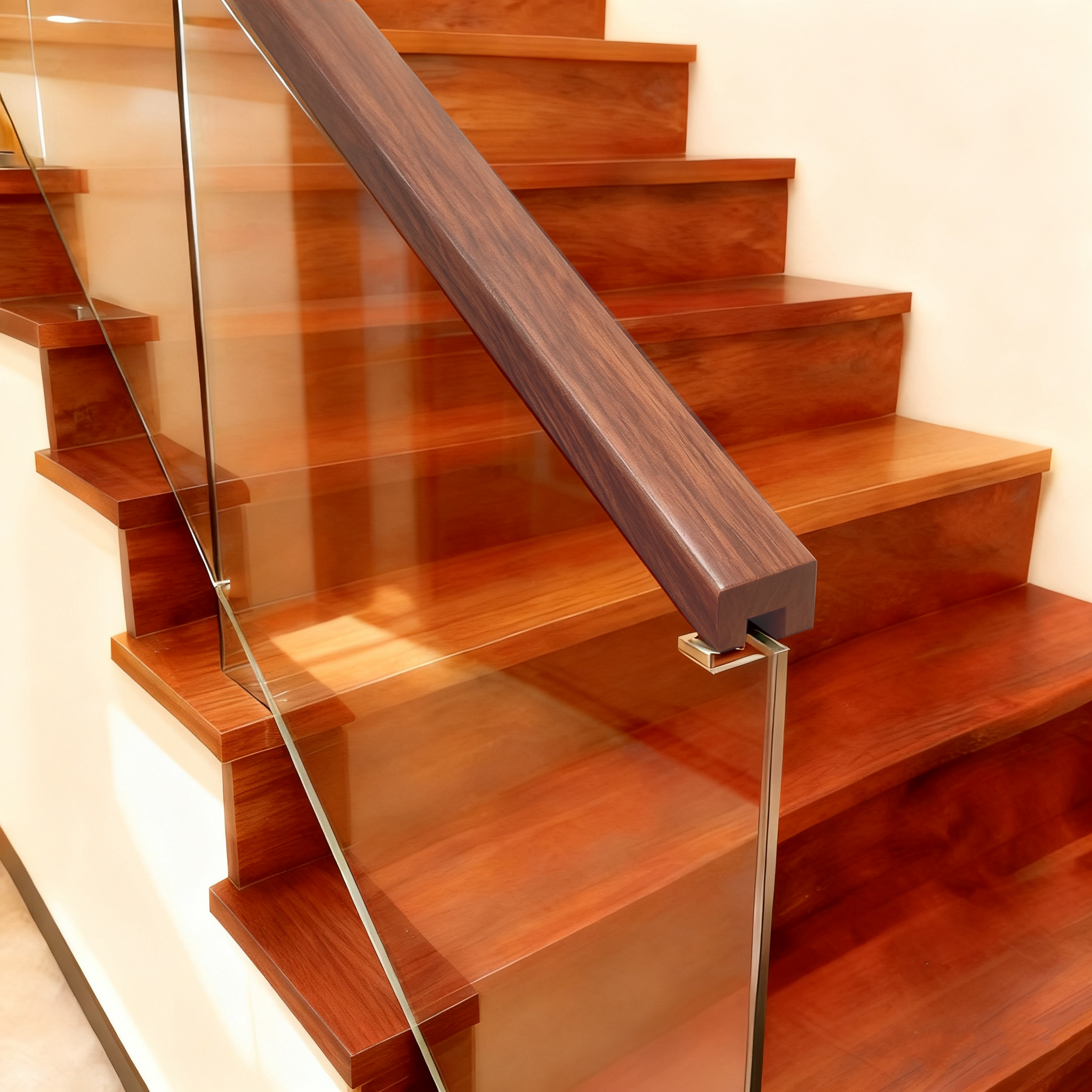 Balustrade pentru scari din lemn masiv (împachetate PVC)-nuc închis 1 3/7' x 1 3/7'