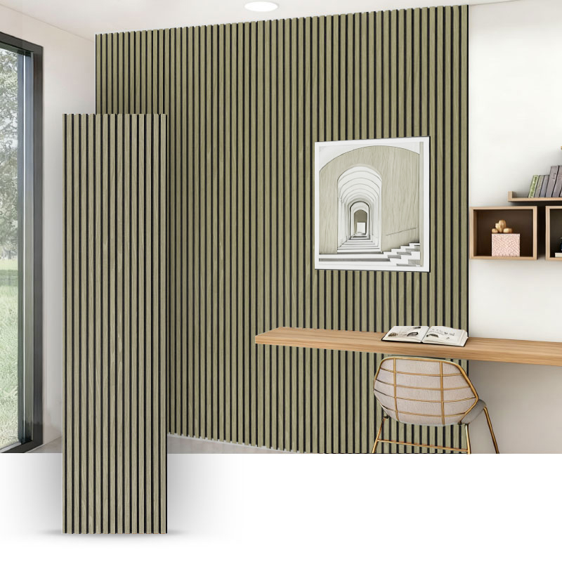Grilă de perete/panou acustic de perete (învelit PVC pe 3 laturi) – țesătură-granul/piele-granulare – 2400/2700mm × 600mm