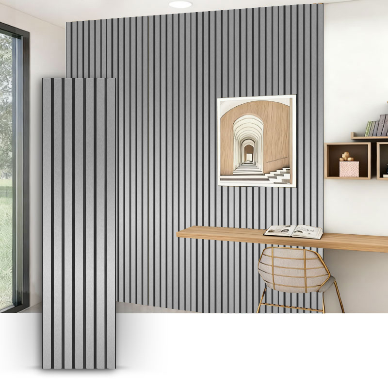Grilă de perete/panou acustic de perete (împachetat PVC pe 3 fețe) - culoare metalizată periată 2400/2700mm x 600mm